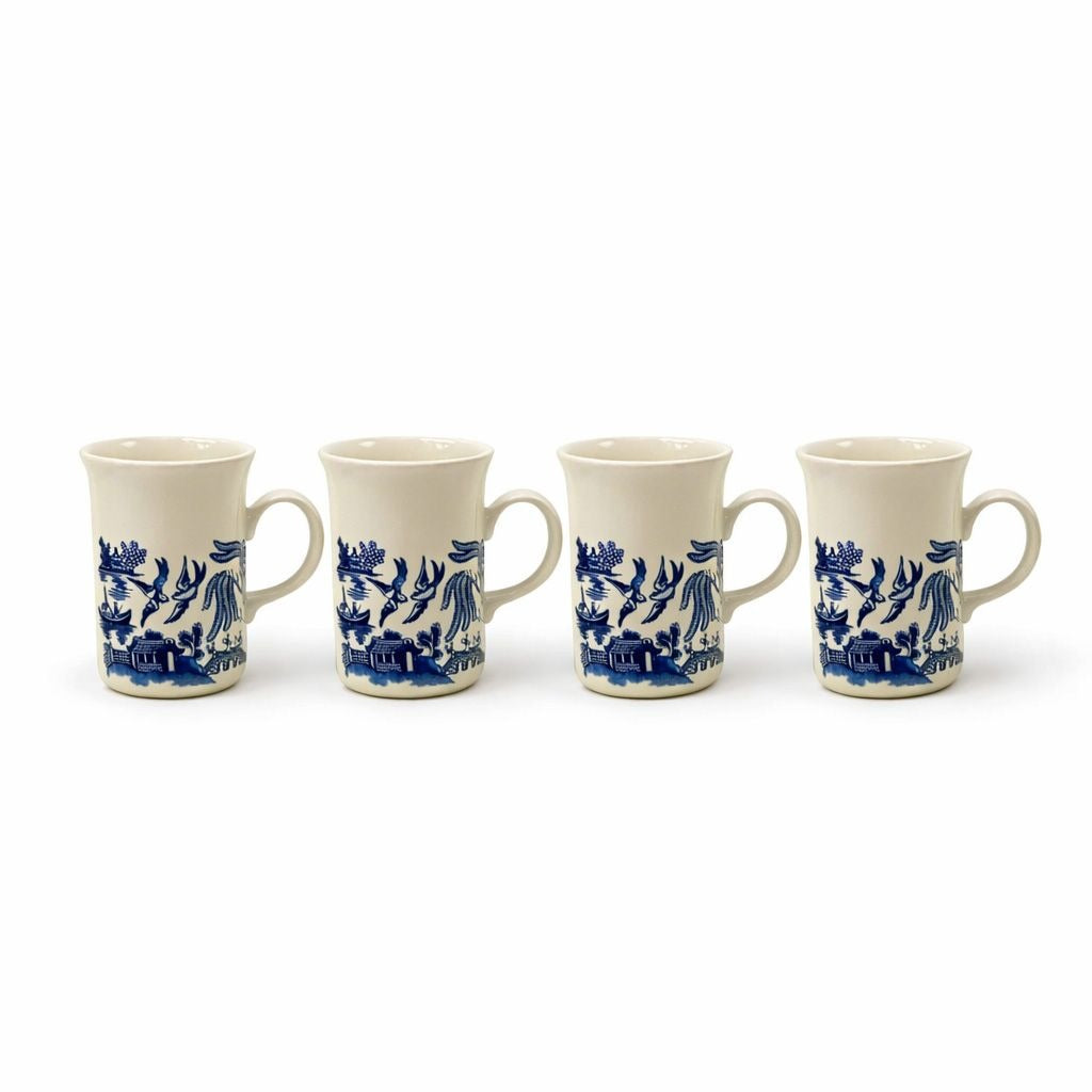 Coffee Mugs Cups  Willow English Ironstone Cups Set 4  Churchill Georgian Shape England C handle Grand Millennial Chinoiserie Breakfast