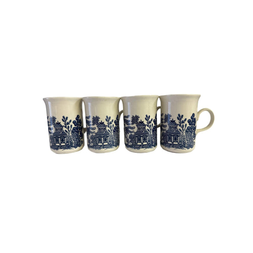 Coffee Mugs Cups  Willow English Ironstone Cups Set 4  Churchill Georgian Shape England C handle Grand Millennial Chinoiserie Breakfast