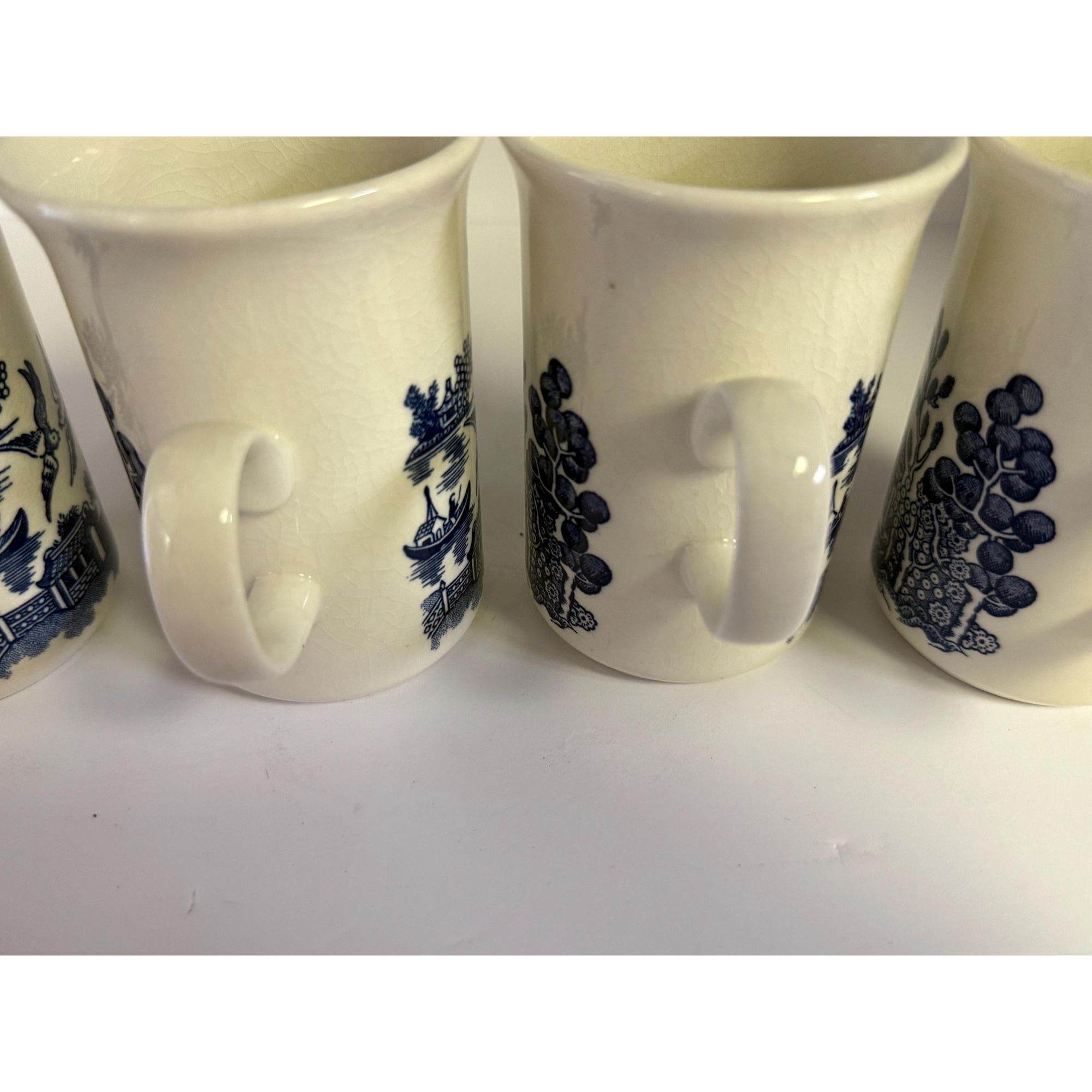 Coffee Mugs Cups  Willow English Ironstone Cups Set 4  Churchill Georgian Shape England C handle Grand Millennial Chinoiserie Breakfast