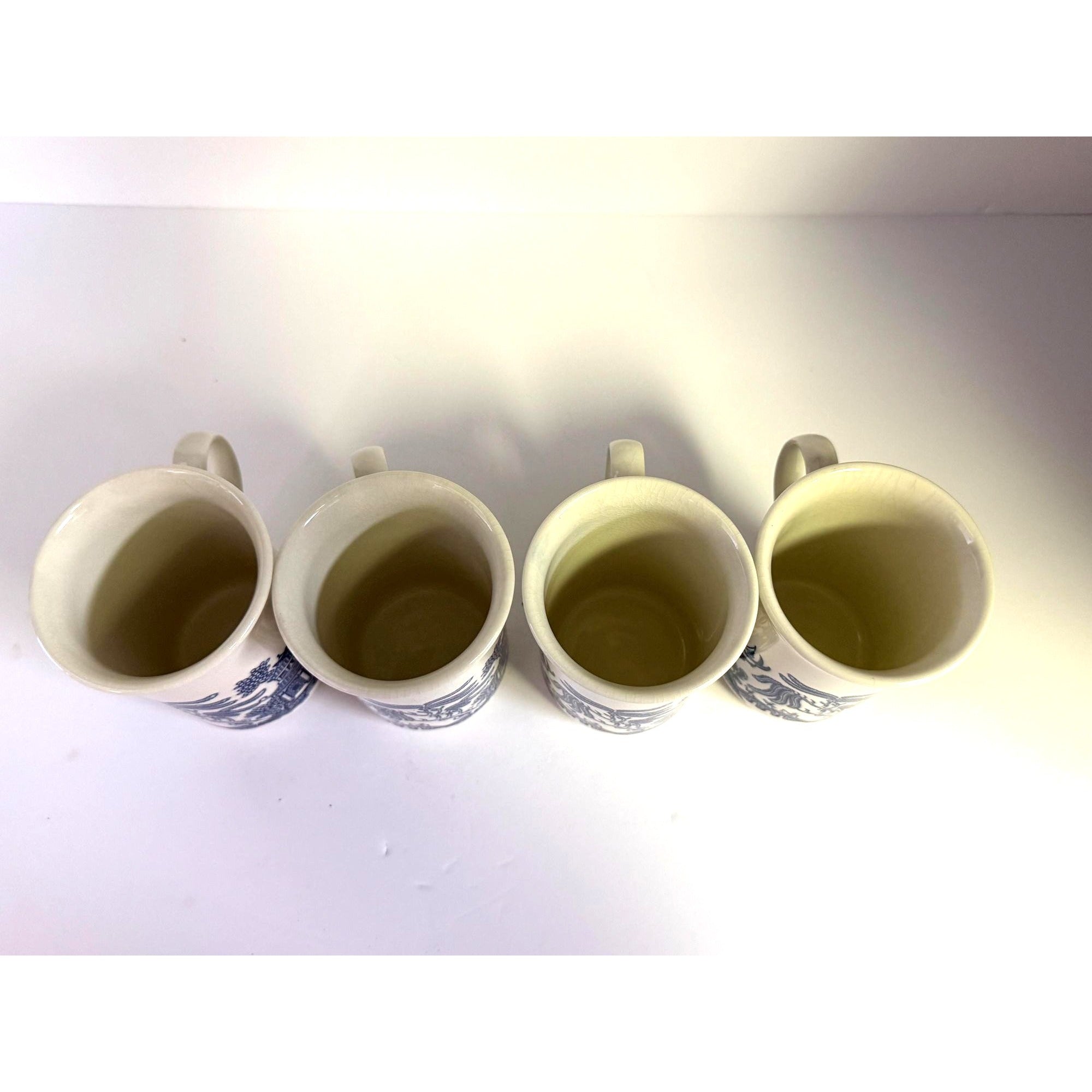 Coffee Mugs Cups  Willow English Ironstone Cups Set 4  Churchill Georgian Shape England C handle Grand Millennial Chinoiserie Breakfast