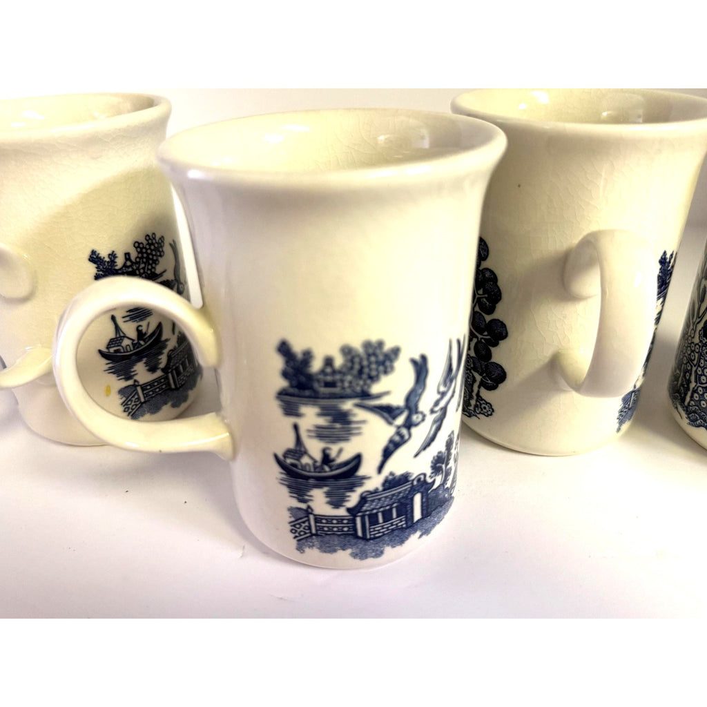 Coffee Mugs Cups  Willow English Ironstone Cups Set 4  Churchill Georgian Shape England C handle Grand Millennial Chinoiserie Breakfast