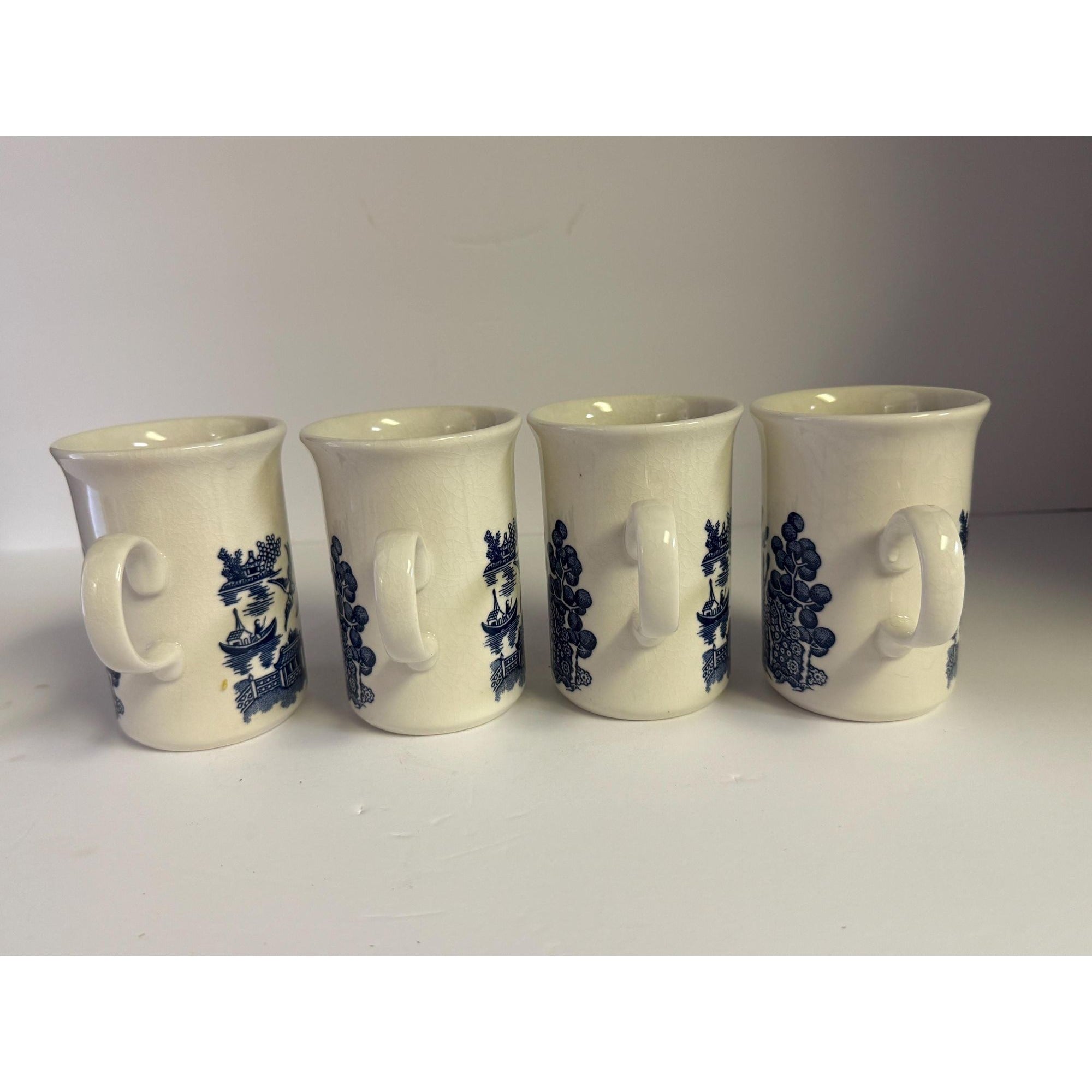 Coffee Mugs Cups  Willow English Ironstone Cups Set 4  Churchill Georgian Shape England C handle Grand Millennial Chinoiserie Breakfast