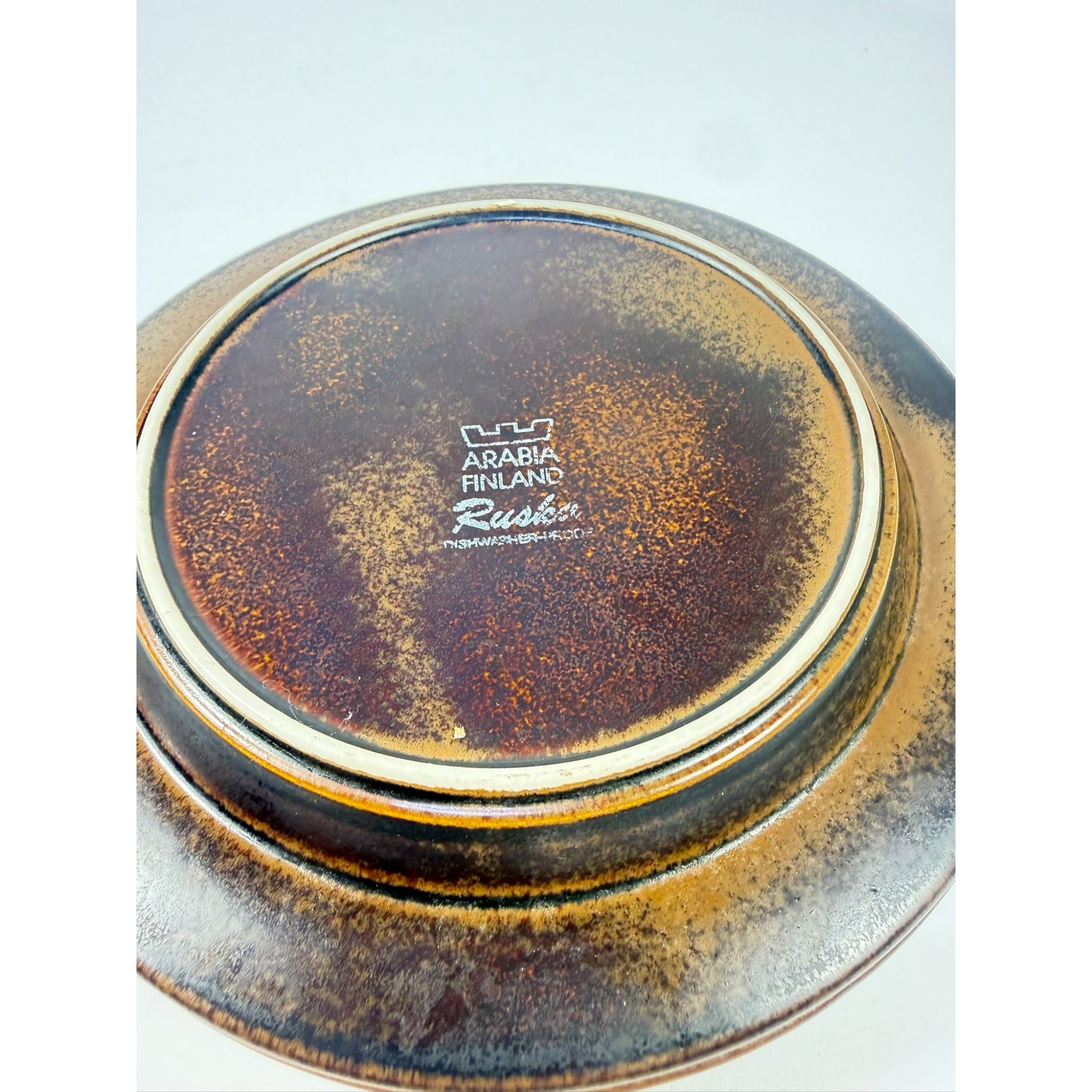 Ironstone Salad Plates Set 5 Vintage Arabia of Finland Ruska Stoneware Replacement China Mid Century Brown