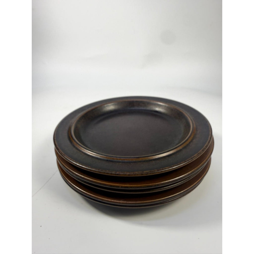 Ironstone Salad Plates Set 5 Vintage Arabia of Finland Ruska Stoneware Replacement China Mid Century Brown