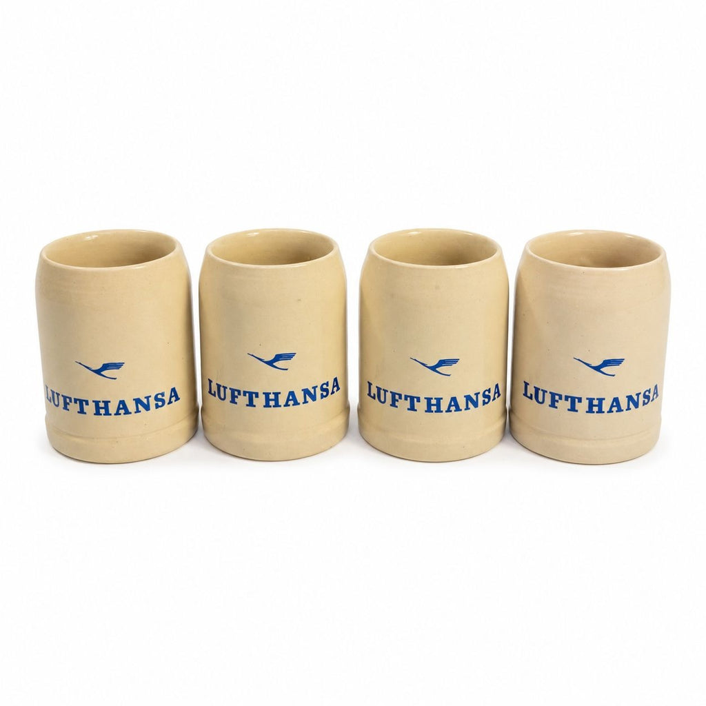 Stoneware Tankard Beer Stein Coffee Mug Lufthansa Air Airline German Set 4 Vintage Handled Pottery Collectible Travel 3/10 Litre Barware