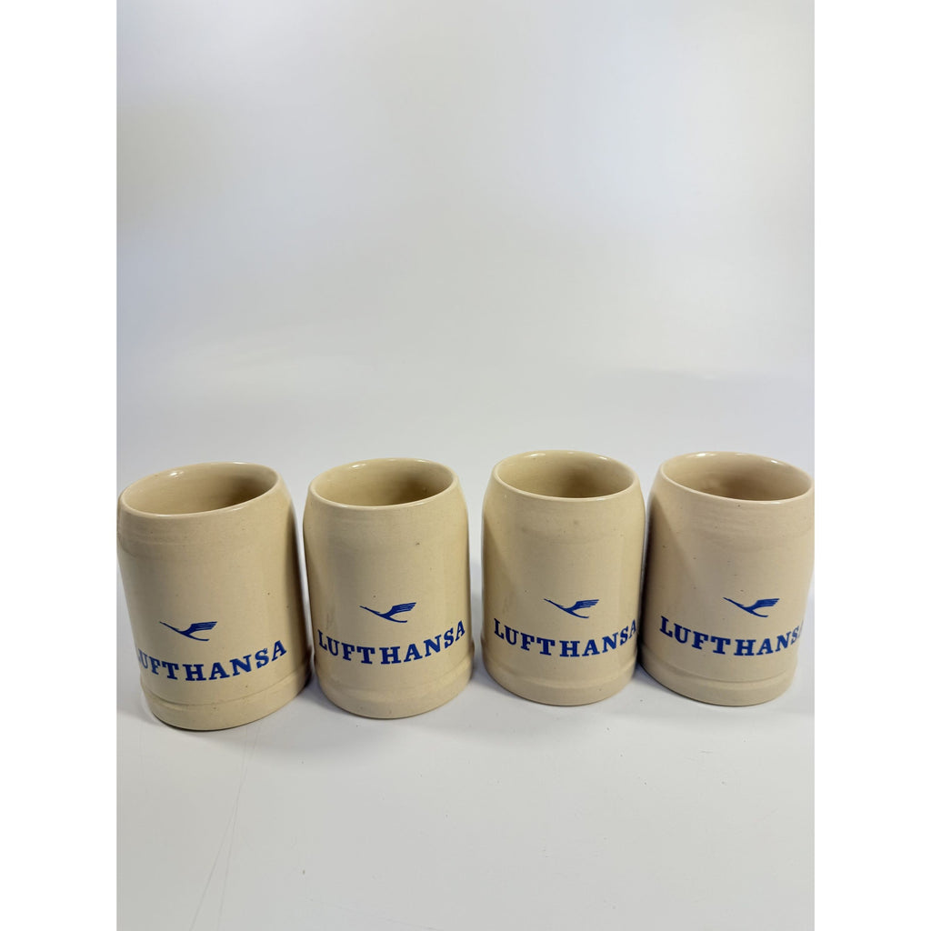 Stoneware Tankard Beer Stein Coffee Mug Lufthansa Air Airline German Set 4 Vintage Handled Pottery Collectible Travel 3/10 Litre Barware
