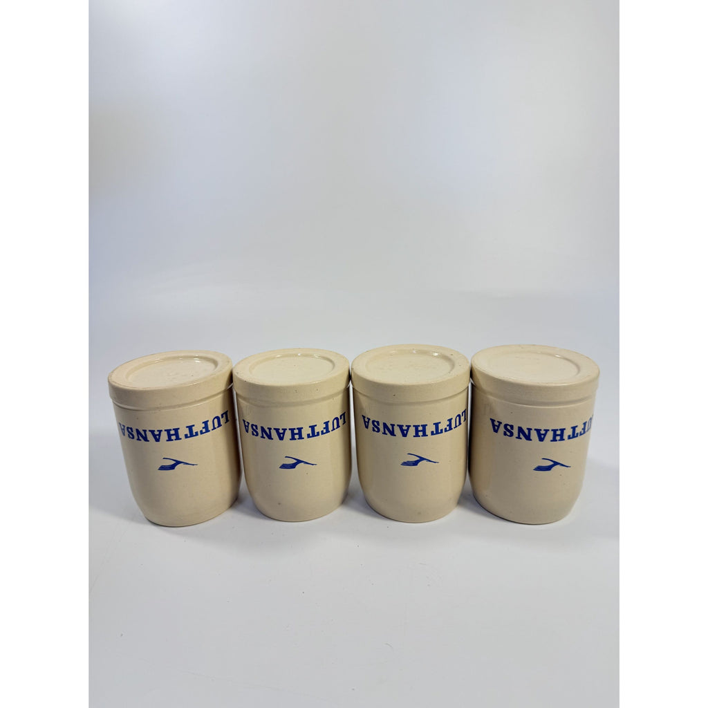Stoneware Tankard Beer Stein Coffee Mug Lufthansa Air Airline German Set 4 Vintage Handled Pottery Collectible Travel 3/10 Litre Barware