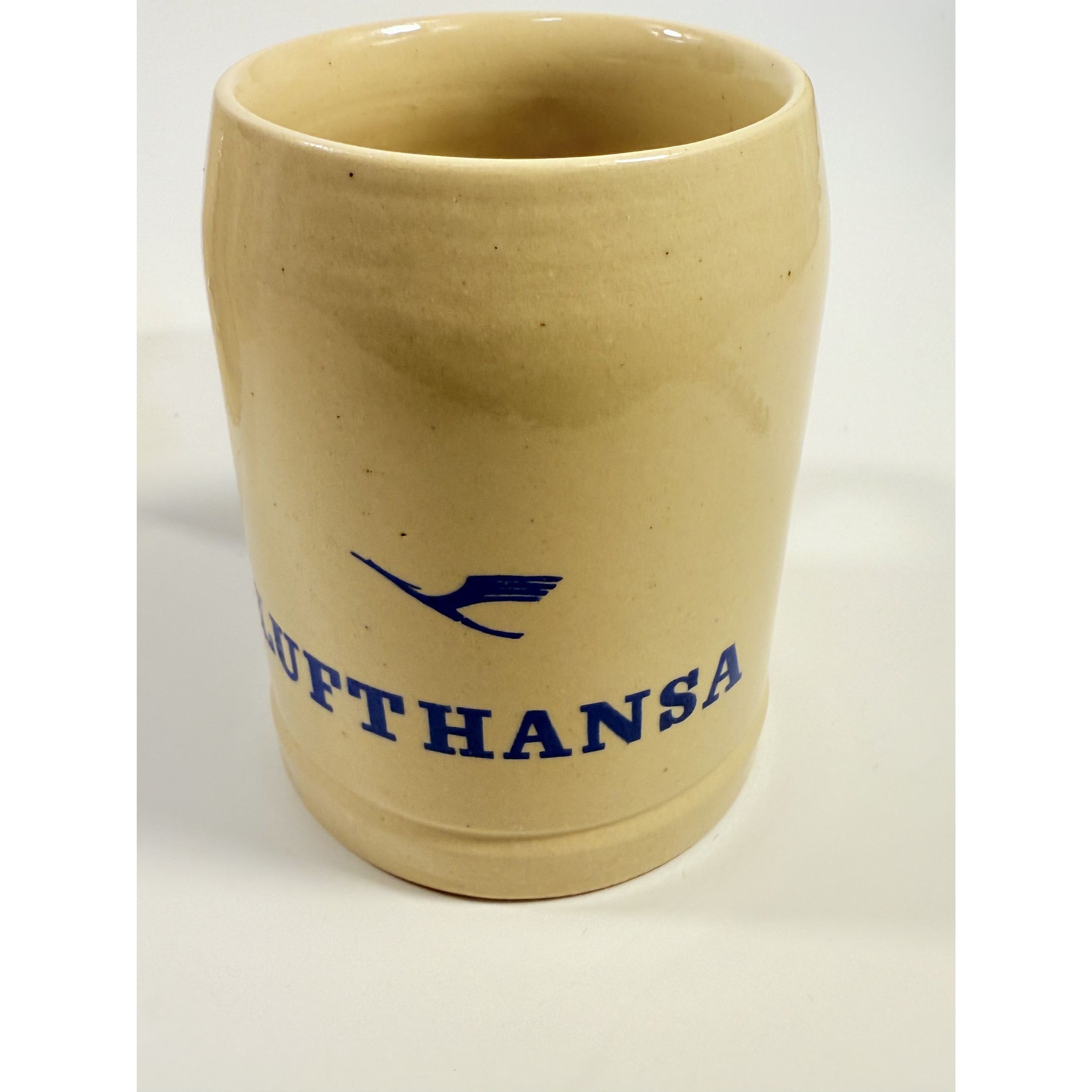 Stoneware Tankard Beer Stein Coffee Mug Lufthansa Air Airline German Set 4 Vintage Handled Pottery Collectible Travel 3/10 Litre Barware