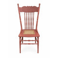 Wood Accent Dining Chair Pressed Back Cane Bottom Embossed Red Painted cane back chair with faces Carrved on Back Antique Furniture