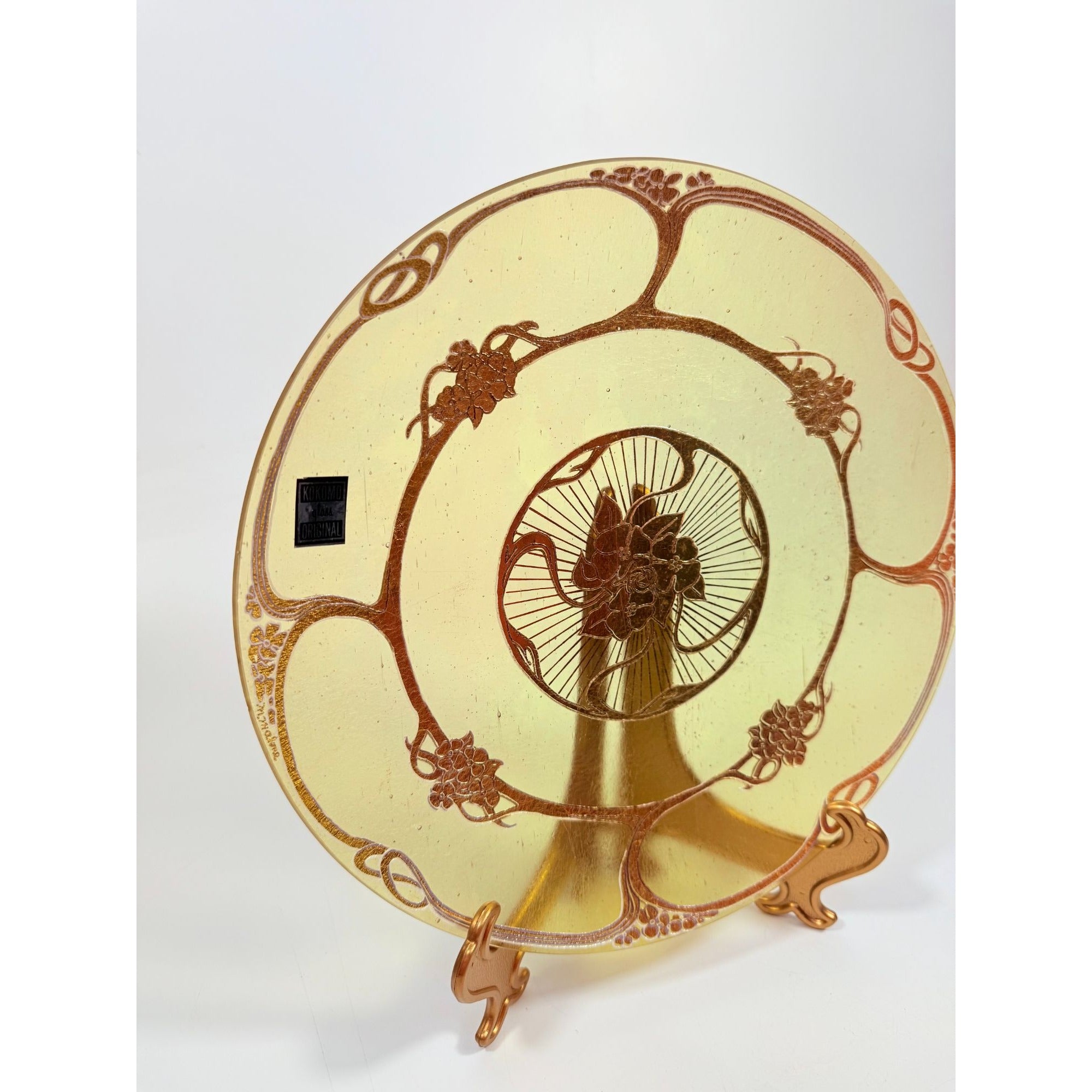 Collector Glass Plate Kokomo Opalescent Translucent Iridescent Floral Gold 1973 Mint Vintage Rare Art Deco Neauvo Collectible Orignial Box
