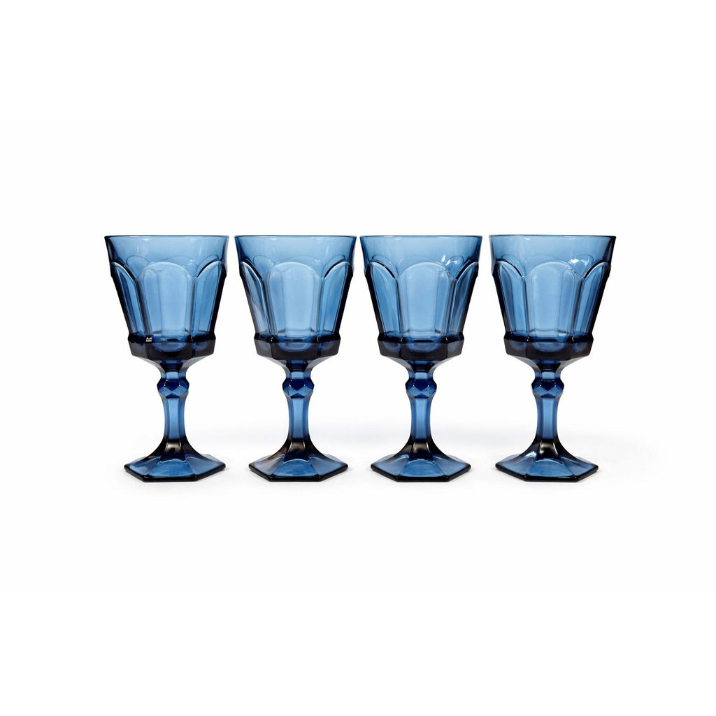 Water Glass Goblet Drinking Set 4 Stemmed Footed Vintage Fostoria Virginia Dark Blue Replacement Glassware Barware Drinkware