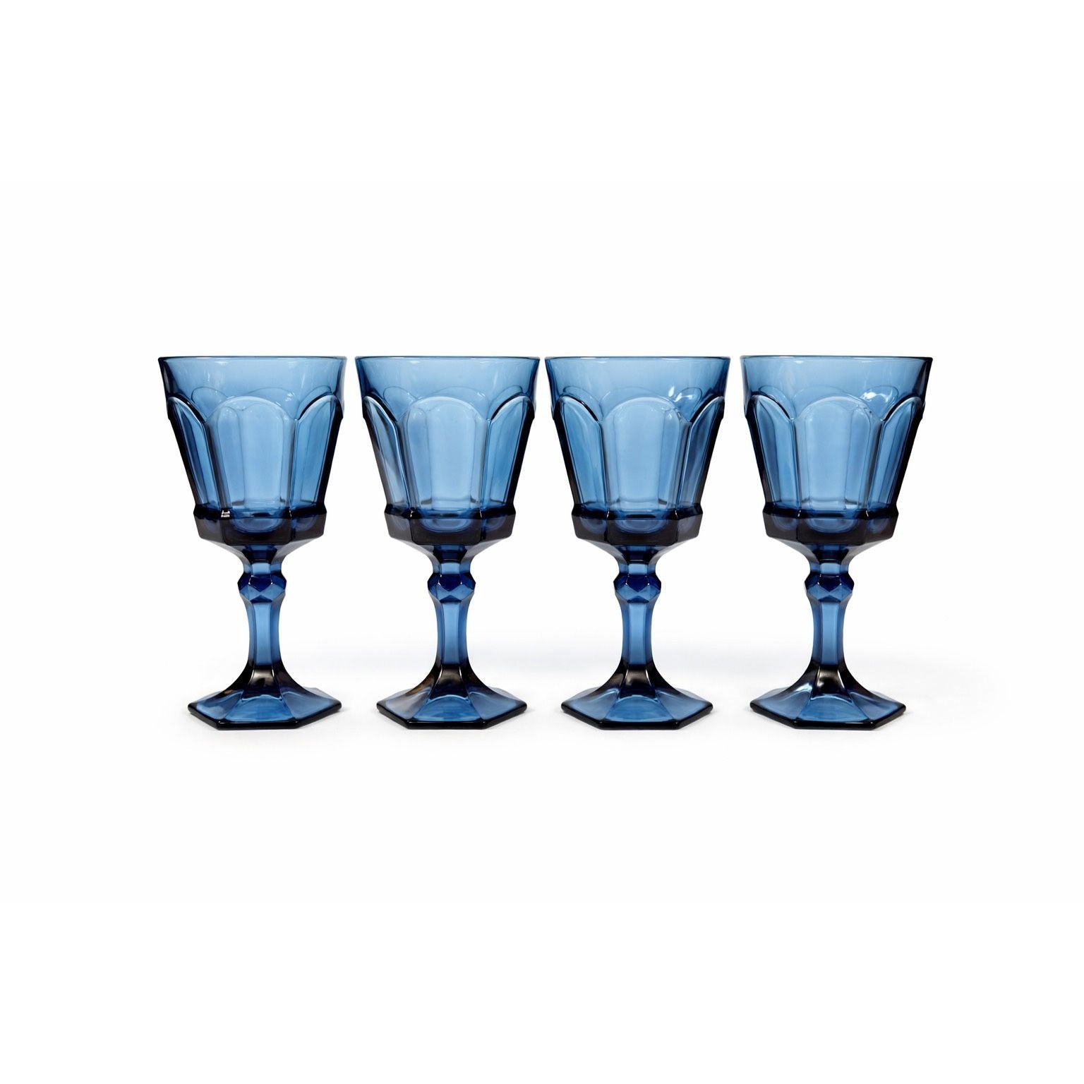 Water Glass Goblet Drinking Set 4 Stemmed Footed Vintage Fostoria Virginia Dark Blue Replacement Glassware Barware Drinkware