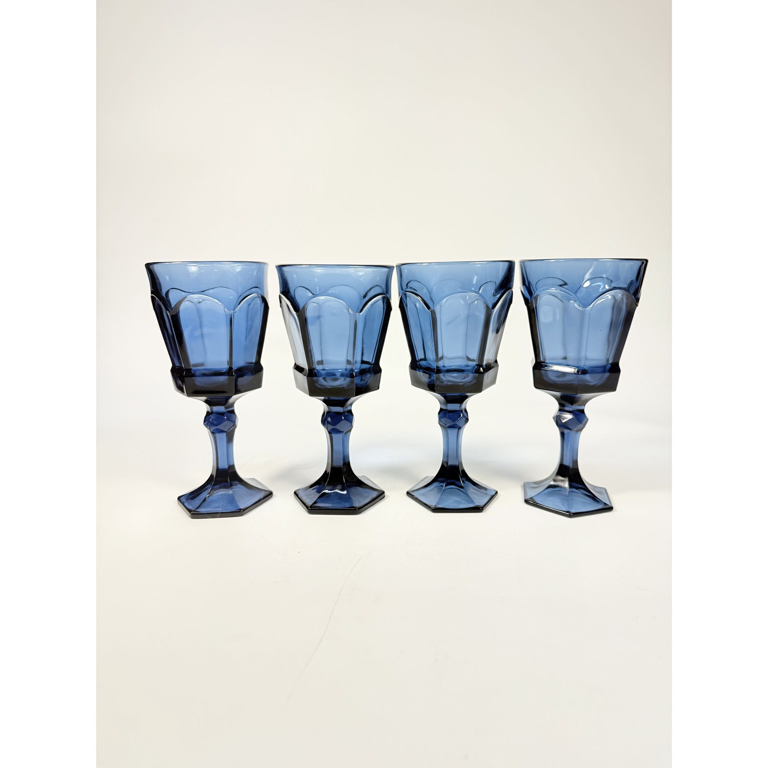 Water Glass Goblet Drinking Set 4 Stemmed Footed Vintage Fostoria Virginia Dark Blue Replacement Glassware Barware Drinkware