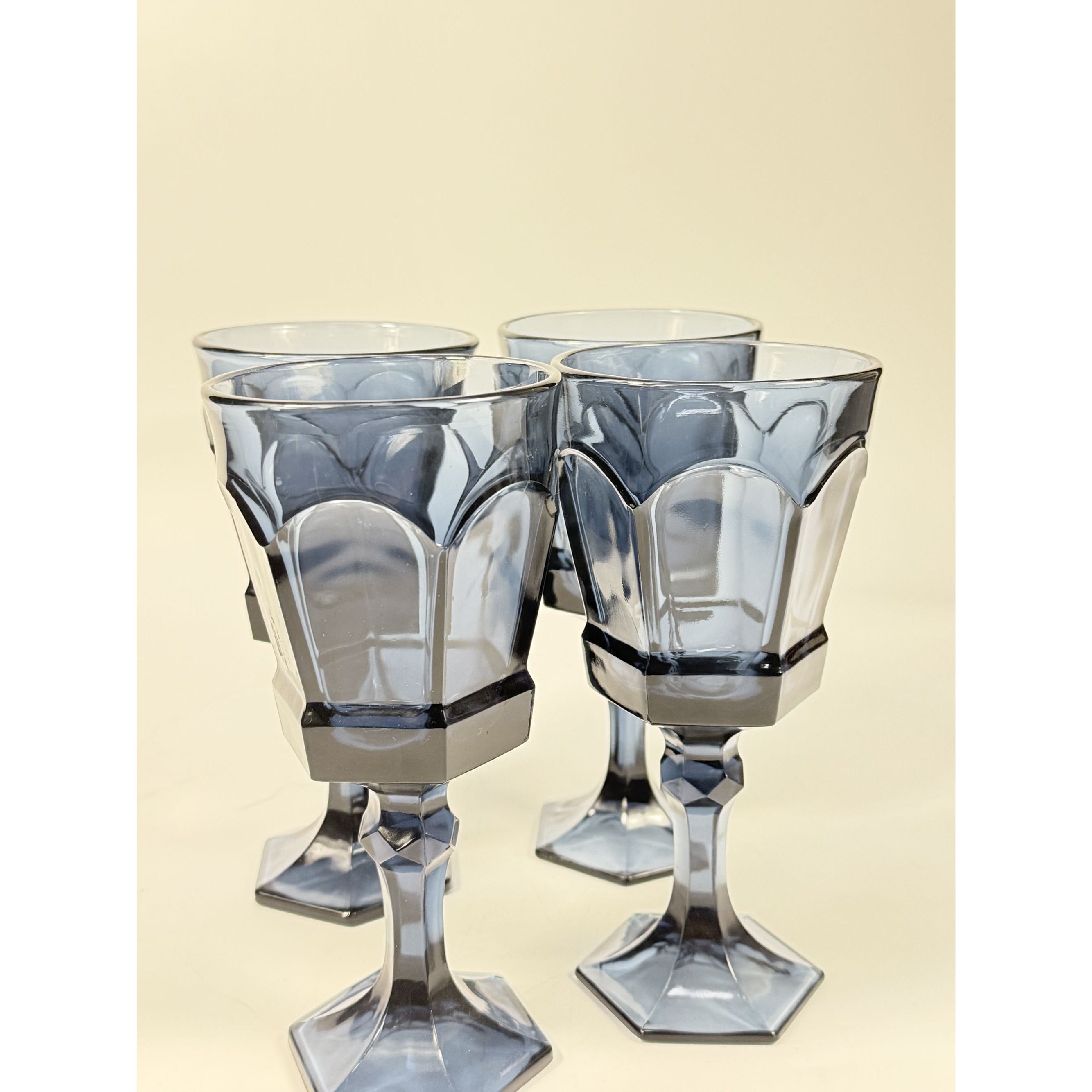 Water Glass Goblet Drinking Set 4 Stemmed Footed Vintage Fostoria Virginia Dark Blue Replacement Glassware Barware Drinkware