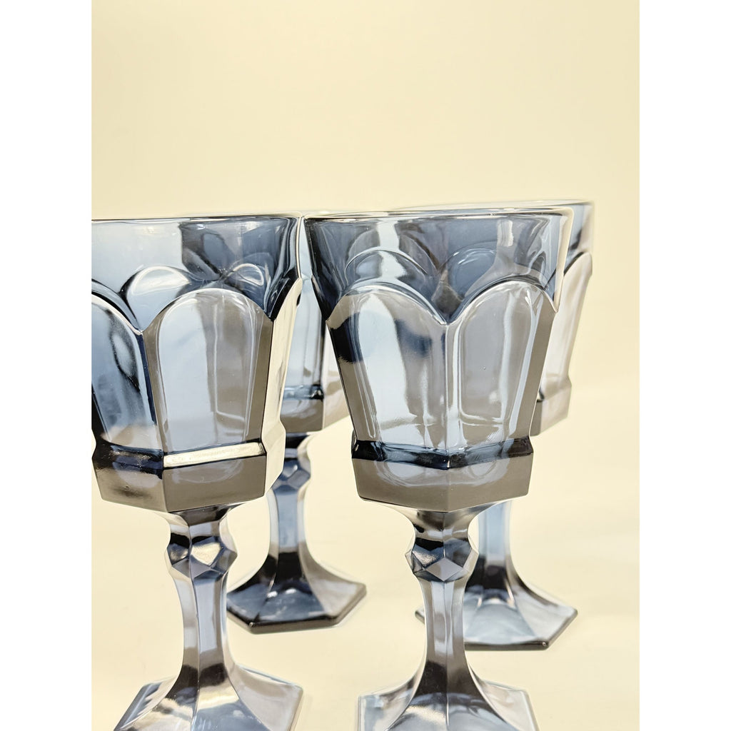 Water Glass Goblet Drinking Set 4 Stemmed Footed Vintage Fostoria Virginia Dark Blue Replacement Glassware Barware Drinkware
