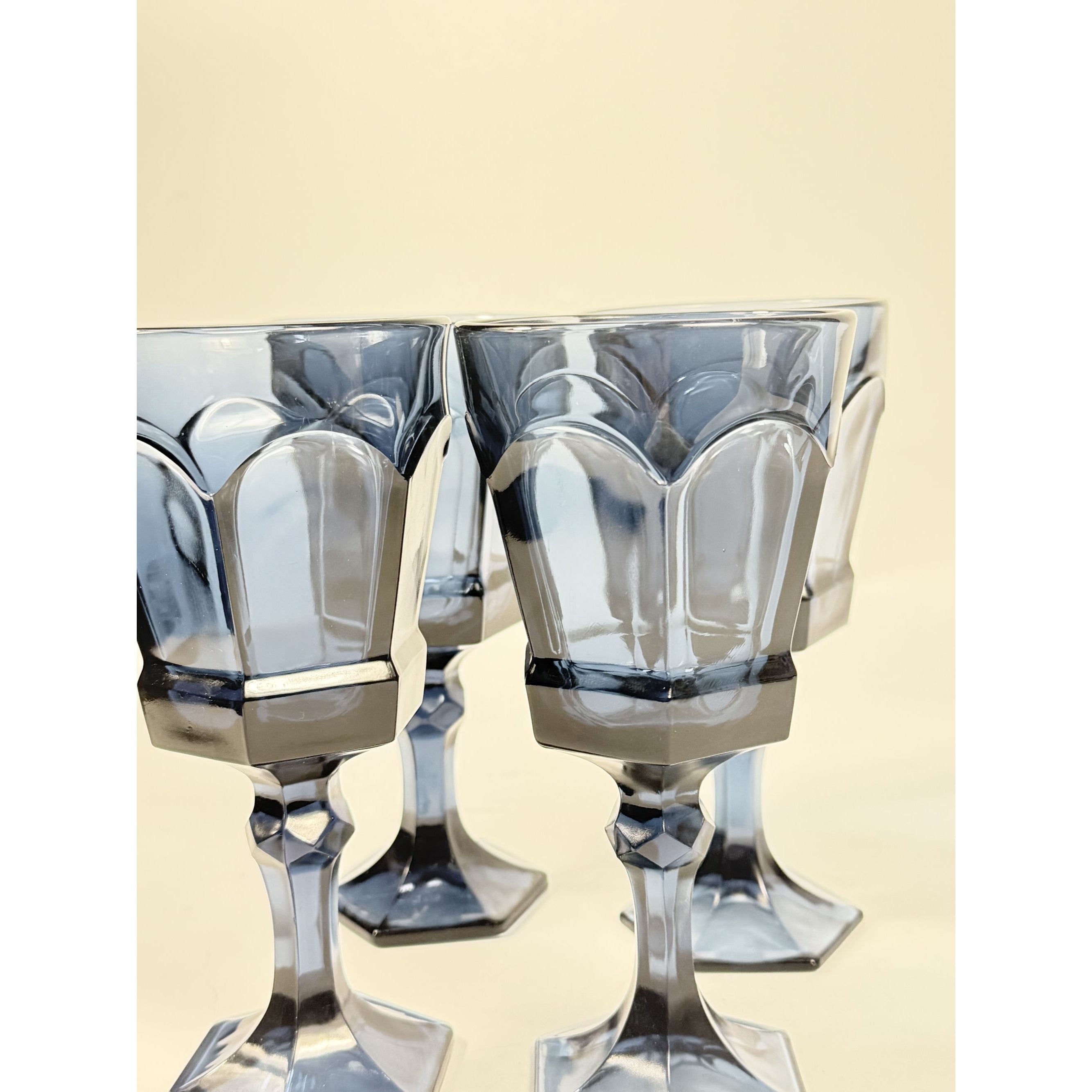 Water Glass Goblet Drinking Set 4 Stemmed Footed Vintage Fostoria Virginia Dark Blue Replacement Glassware Barware Drinkware