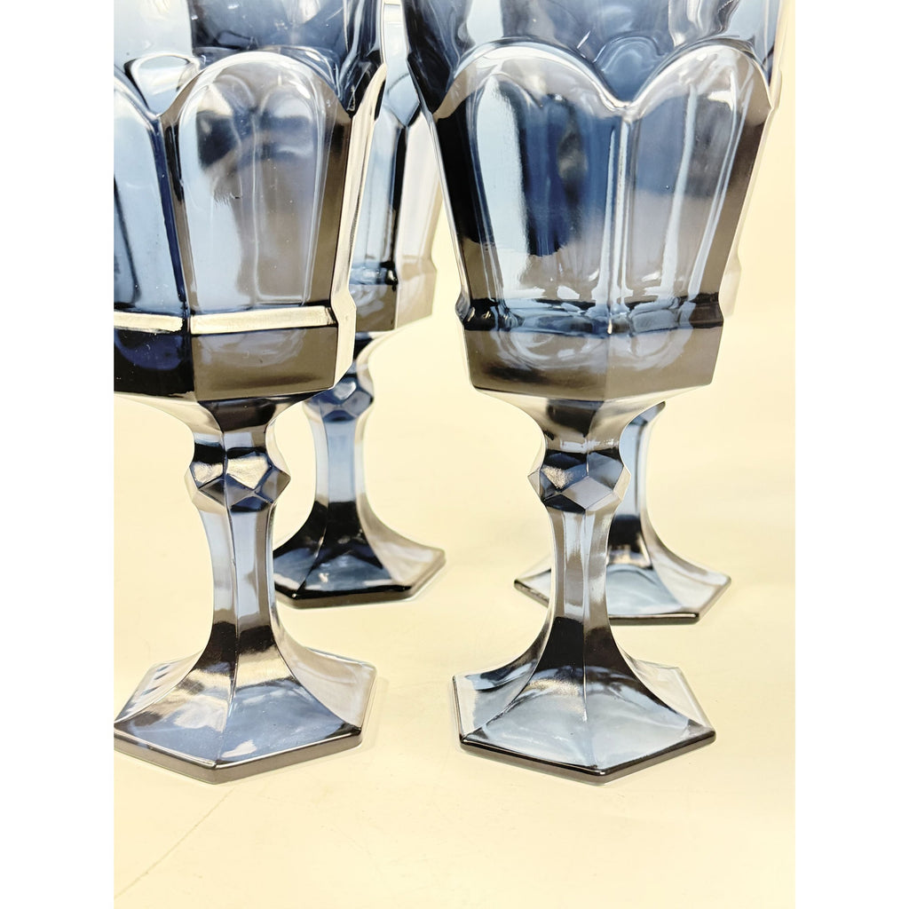 Water Glass Goblet Drinking Set 4 Stemmed Footed Vintage Fostoria Virginia Dark Blue Replacement Glassware Barware Drinkware