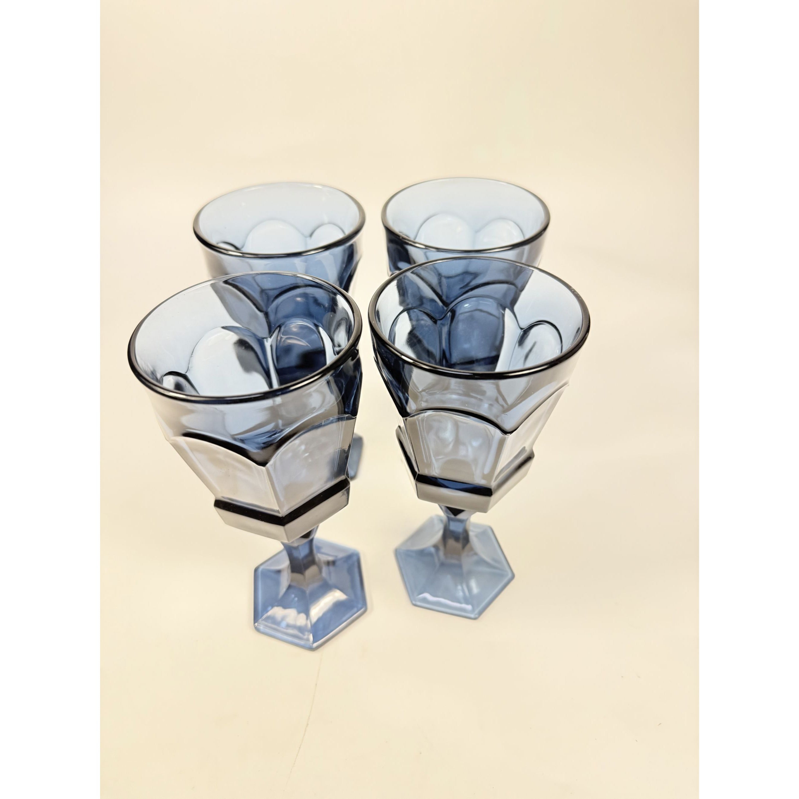 Water Glass Goblet Drinking Set 4 Stemmed Footed Vintage Fostoria Virginia Dark Blue Replacement Glassware Barware Drinkware