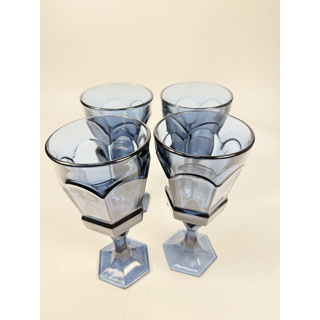 Water Glass Goblet Drinking Set 4 Stemmed Footed Vintage Fostoria Virginia Dark Blue Replacement Glassware Barware Drinkware