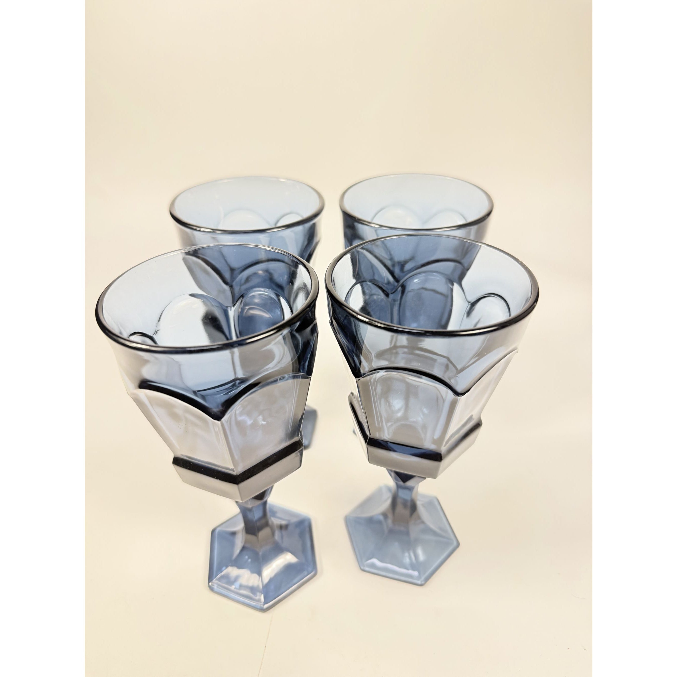Water Glass Goblet Drinking Set 4 Stemmed Footed Vintage Fostoria Virginia Dark Blue Replacement Glassware Barware Drinkware