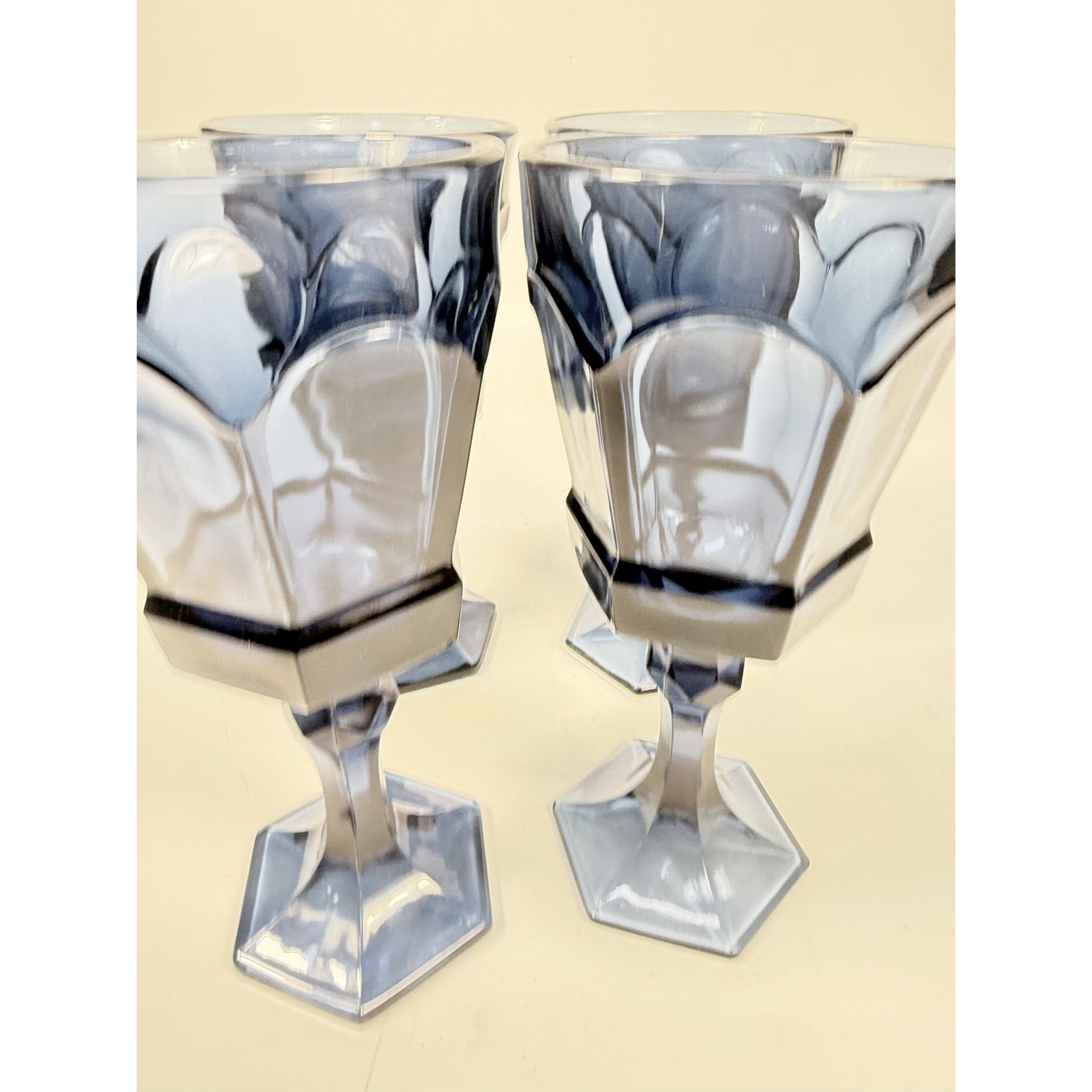 Water Glass Goblet Drinking Set 4 Stemmed Footed Vintage Fostoria Virginia Dark Blue Replacement Glassware Barware Drinkware