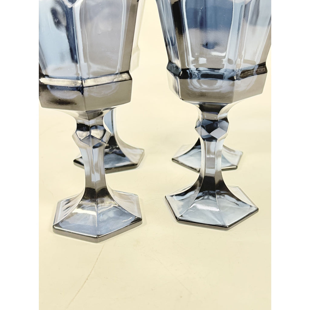 Water Glass Goblet Drinking Set 4 Stemmed Footed Vintage Fostoria Virginia Dark Blue Replacement Glassware Barware Drinkware
