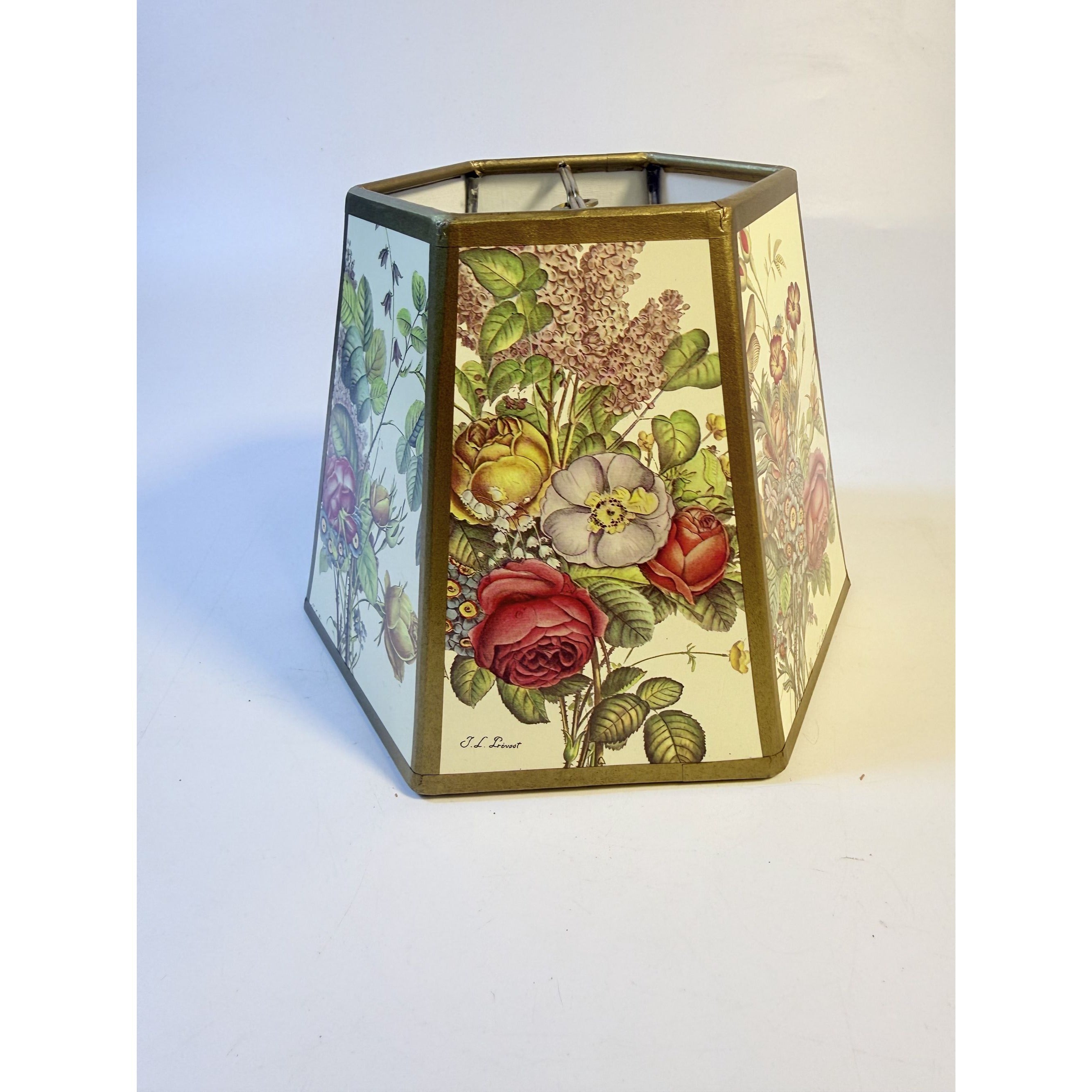 Botanical Floral Lampshade Hexagon Lithograph Paper Gold  Trim Flower Shade Prevost Clip On Lamp Shade Replacement Cottage Granny Core