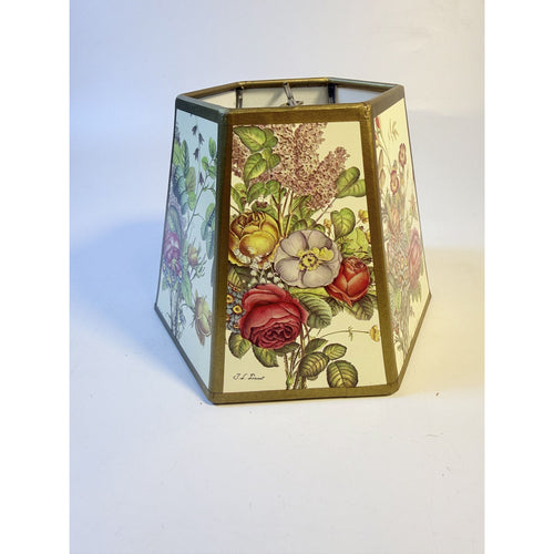 Botanical Floral Lampshade Hexagon Lithograph Paper Gold  Trim Flower Shade Prevost Clip On Lamp Shade Replacement Cottage Granny Core