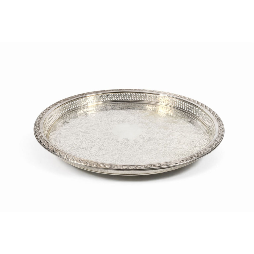 Round Pedestal Cake Stand Lazy Susan Spring Flowers Silver Plated Wm Rogers & Sons Pierced Edge Reticulated Tray Server Hostess Serving