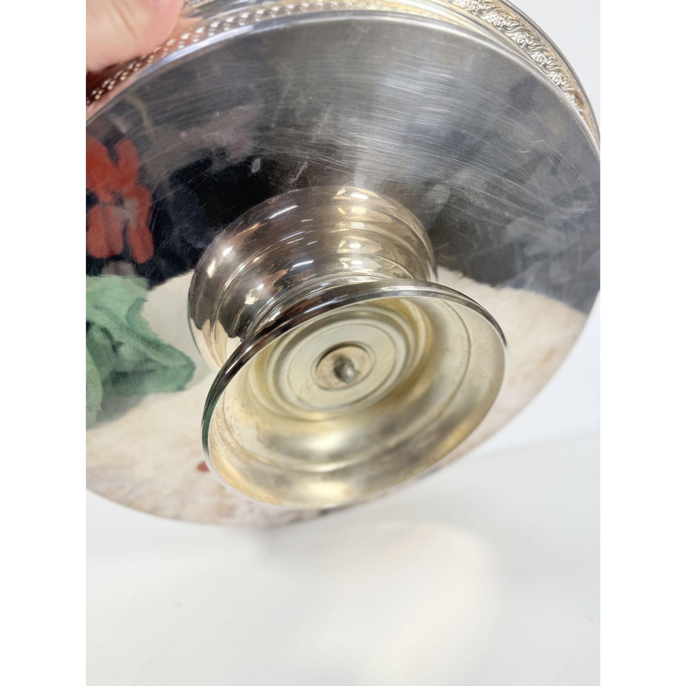 Round Pedestal Cake Stand Lazy Susan Spring Flowers Silver Plated Wm Rogers & Sons Pierced Edge Reticulated Tray Server Hostess Serving
