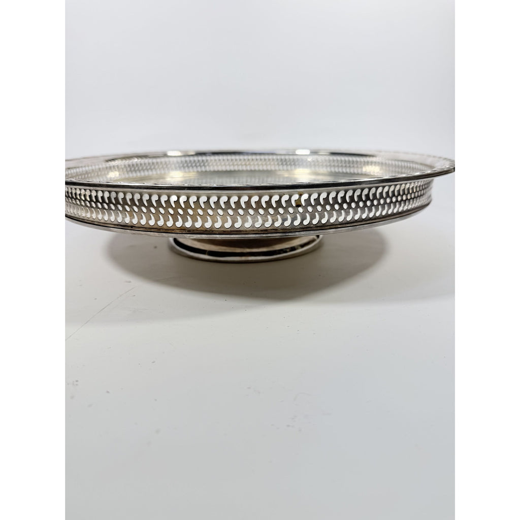 Round Pedestal Cake Stand Lazy Susan Spring Flowers Silver Plated Wm Rogers & Sons Pierced Edge Reticulated Tray Server Hostess Serving