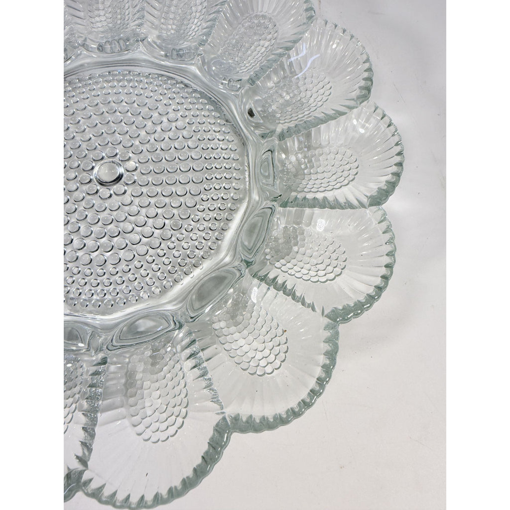 Deviled Egg Plate Platter Indiana Glass Clear Hobnail Vintage 15 Count  Serveware Hostess Party