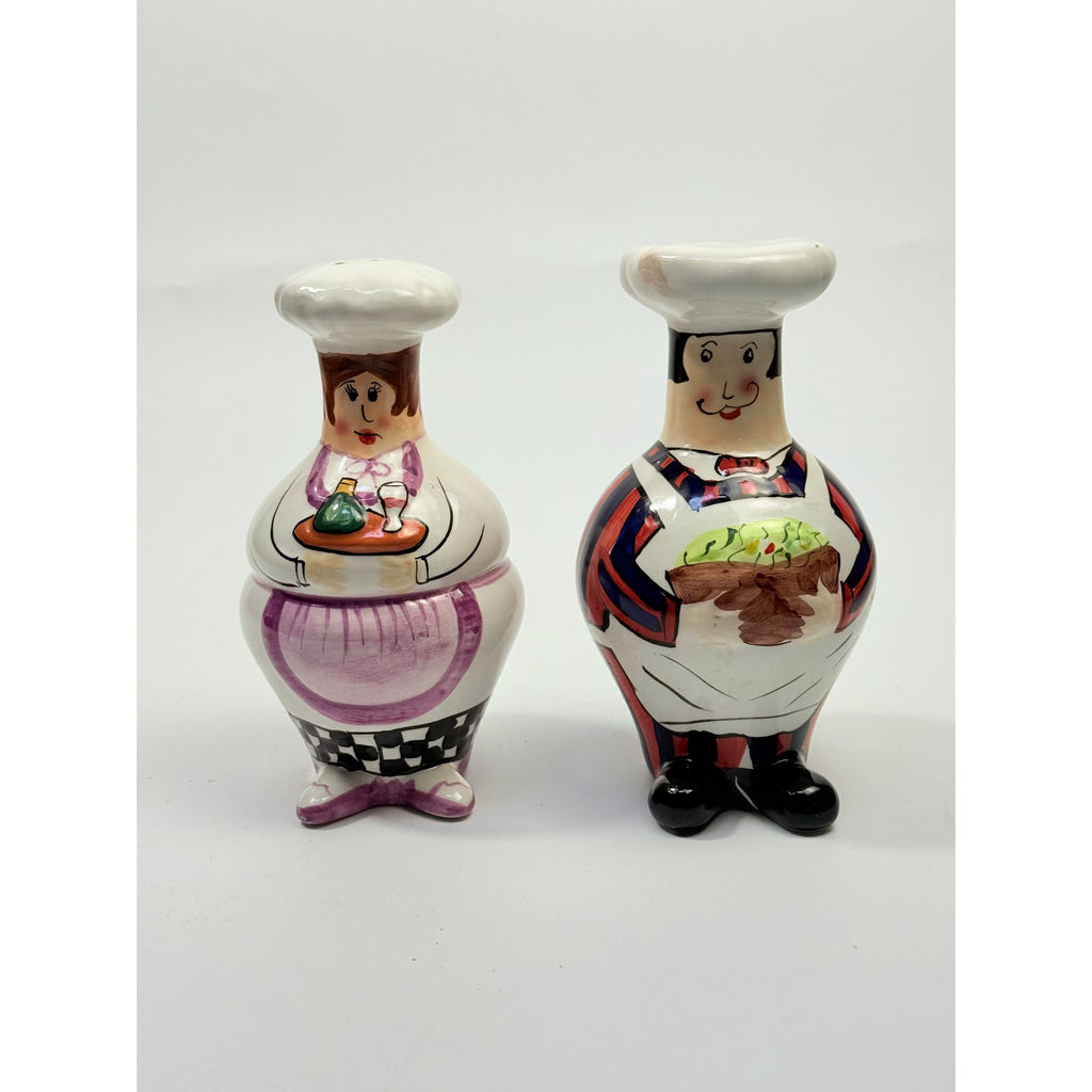 Salt and Pepper Shakers Mr and Mrs Chef Hand Painted Vintage Porcelain Ceramic Large Collectible Kitchen Tools Utensils