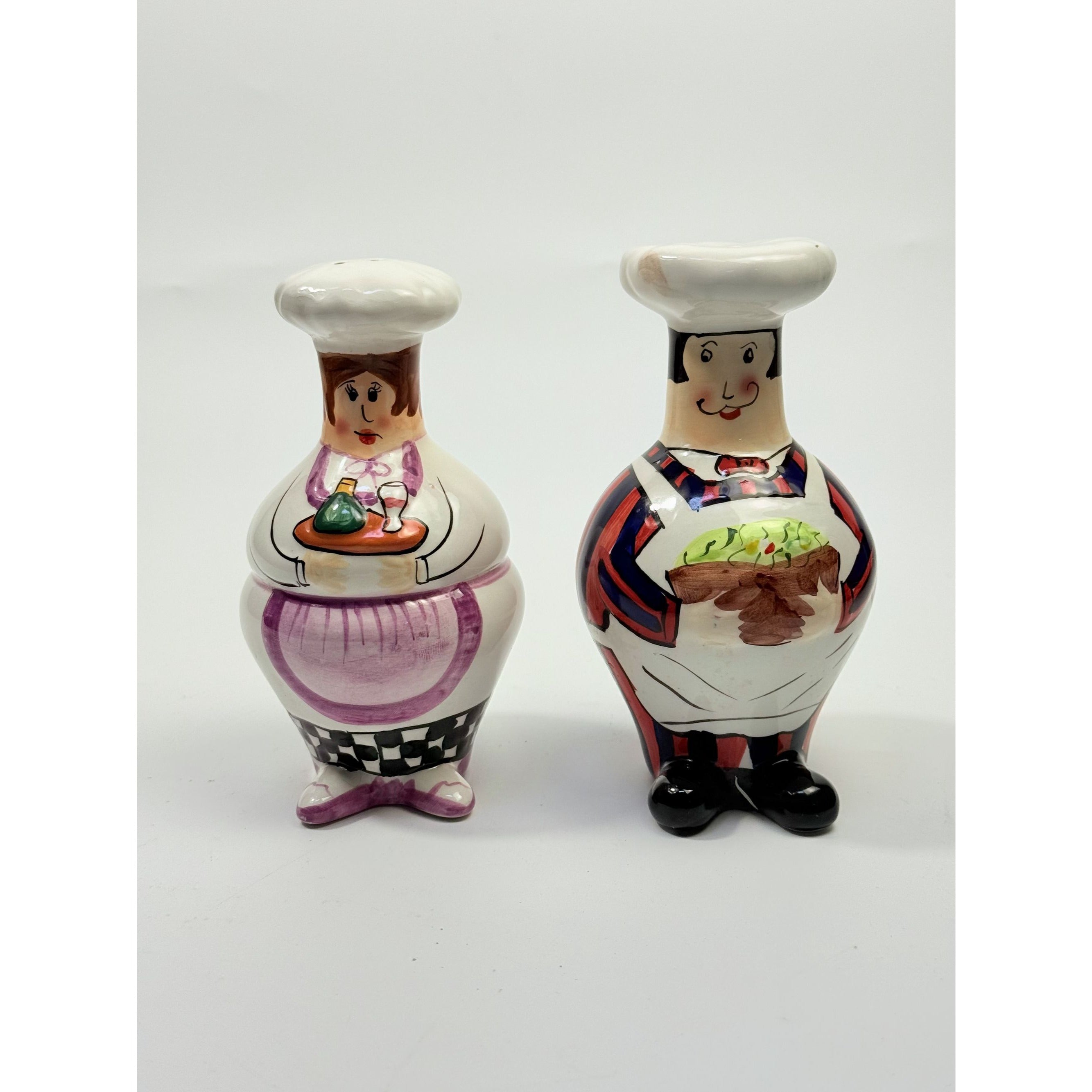 Salt and Pepper Shakers Mr and Mrs Chef Hand Painted Vintage Porcelain Ceramic Large Collectible Kitchen Tools Utensils