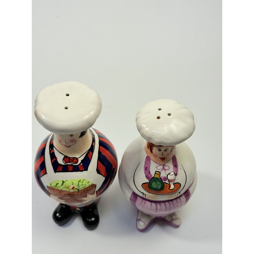 Salt and Pepper Shakers Mr and Mrs Chef Hand Painted Vintage Porcelain Ceramic Large Collectible Kitchen Tools Utensils