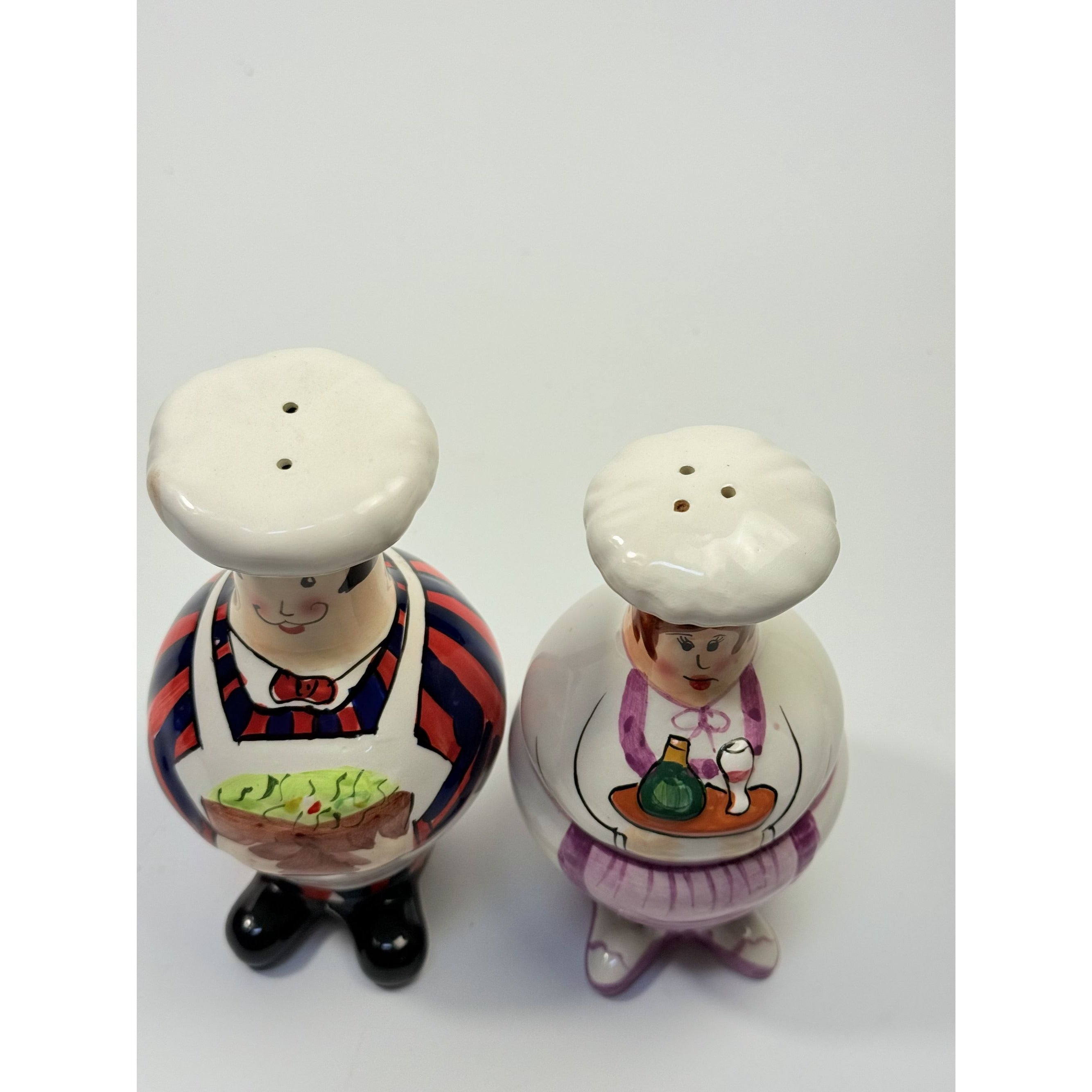Salt and Pepper Shakers Mr and Mrs Chef Hand Painted Vintage Porcelain Ceramic Large Collectible Kitchen Tools Utensils