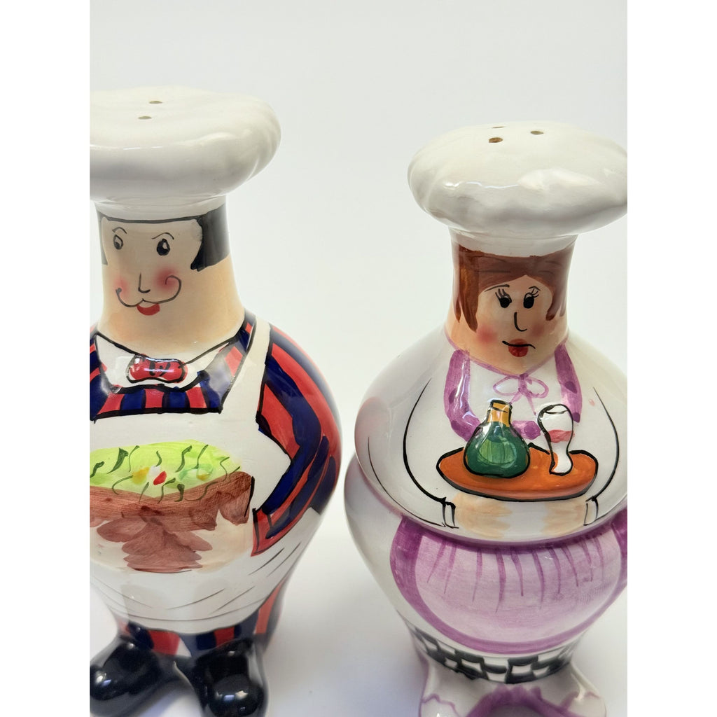Salt and Pepper Shakers Mr and Mrs Chef Hand Painted Vintage Porcelain Ceramic Large Collectible Kitchen Tools Utensils