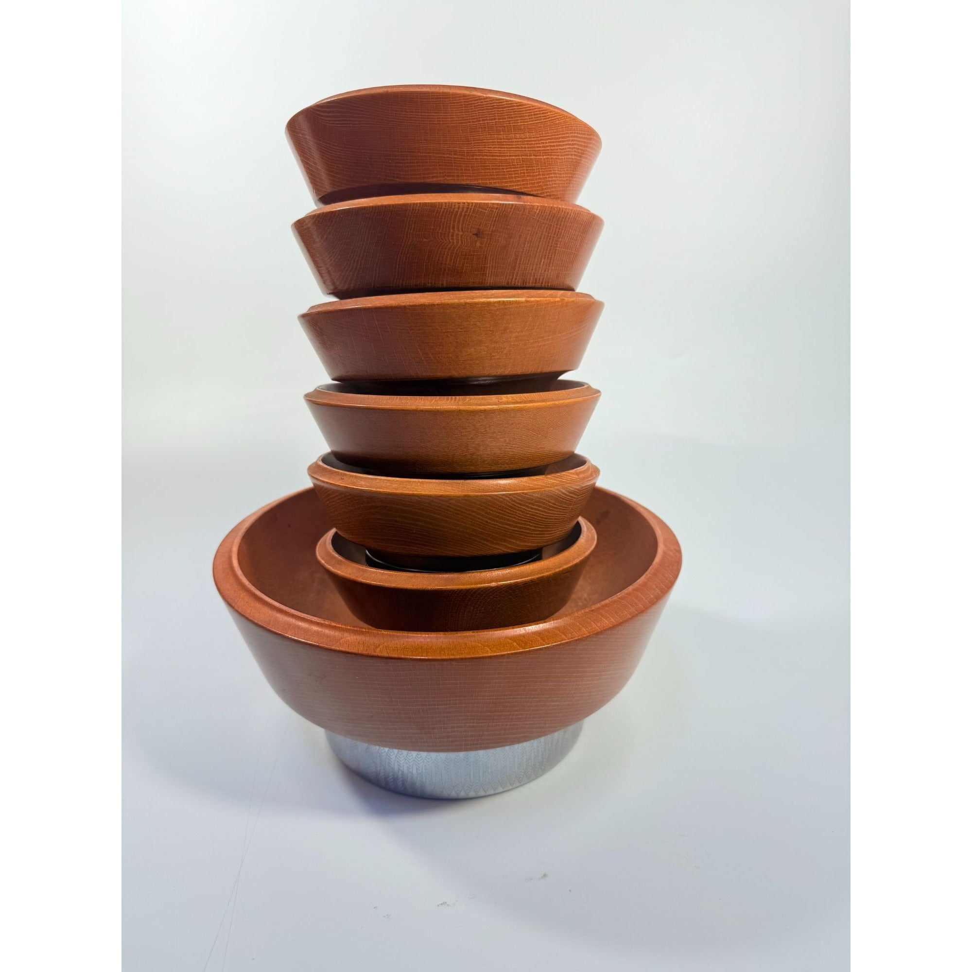 Teak Wood and Chrome Salad Bowl Set Hellerware Mid Century Vintage Retro Collectible Large Wood Salad Bowl 6 Individual Bowls