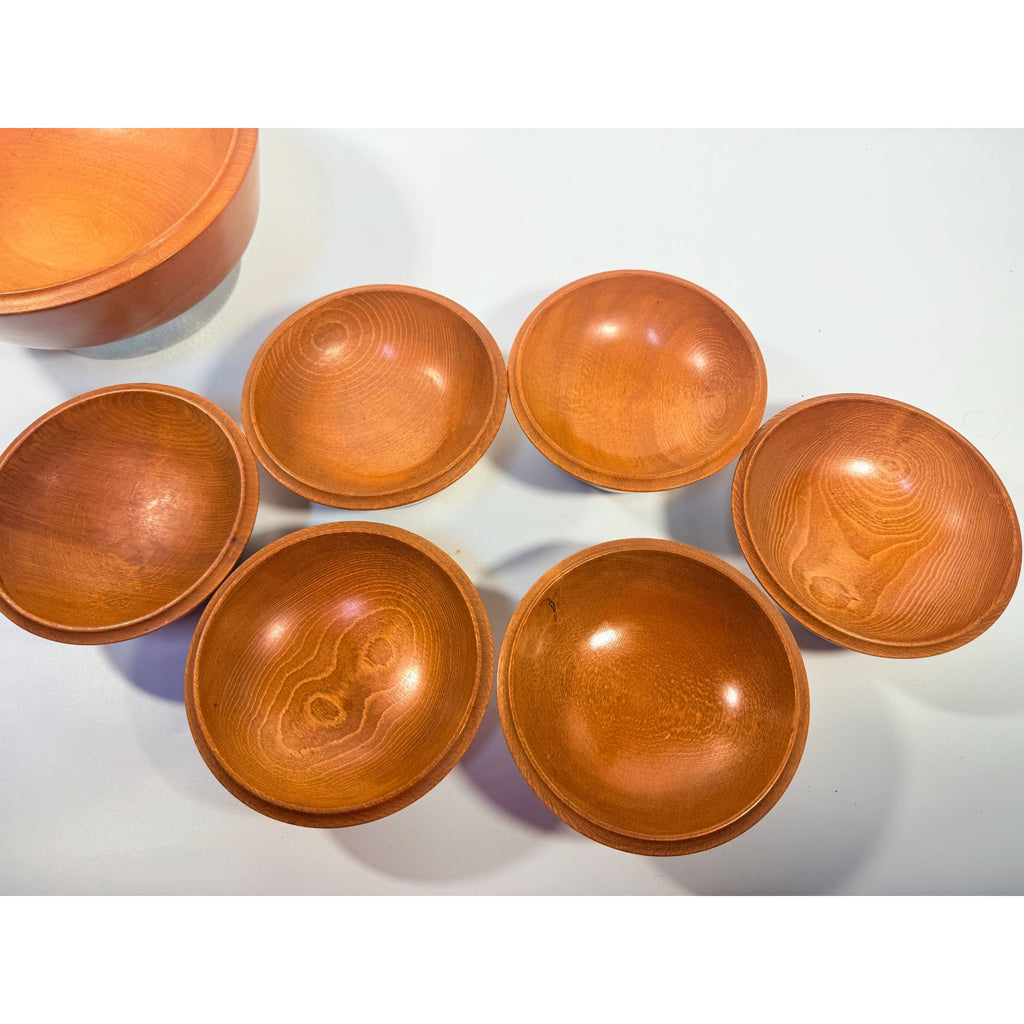 Teak Wood and Chrome Salad Bowl Set Hellerware Mid Century Vintage Retro Collectible Large Wood Salad Bowl 6 Individual Bowls