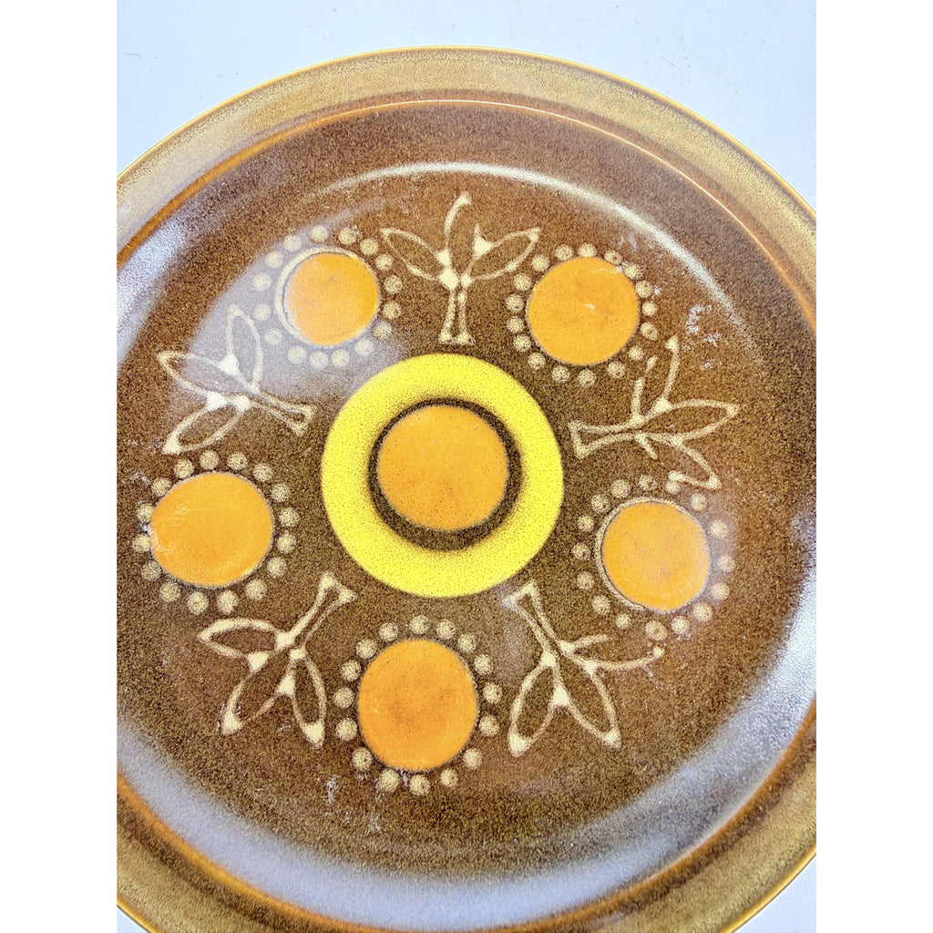 Stoneware Salad Plates Georges Briard Aztec Set 9 7 5/8" Vintage Mid Century Brown Orange Replacement China Kitschy Japan Muted Earthtones