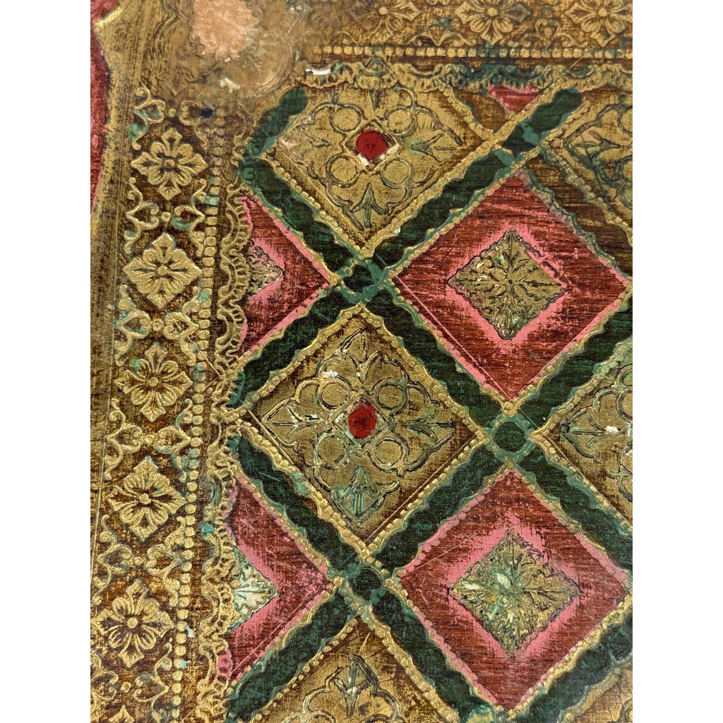 Italian Florentine Tray: Gilt Wooden Serving Platter Burgandy Pink Green & Gold Floral Italy Traditional Platter Handled Patina Classic