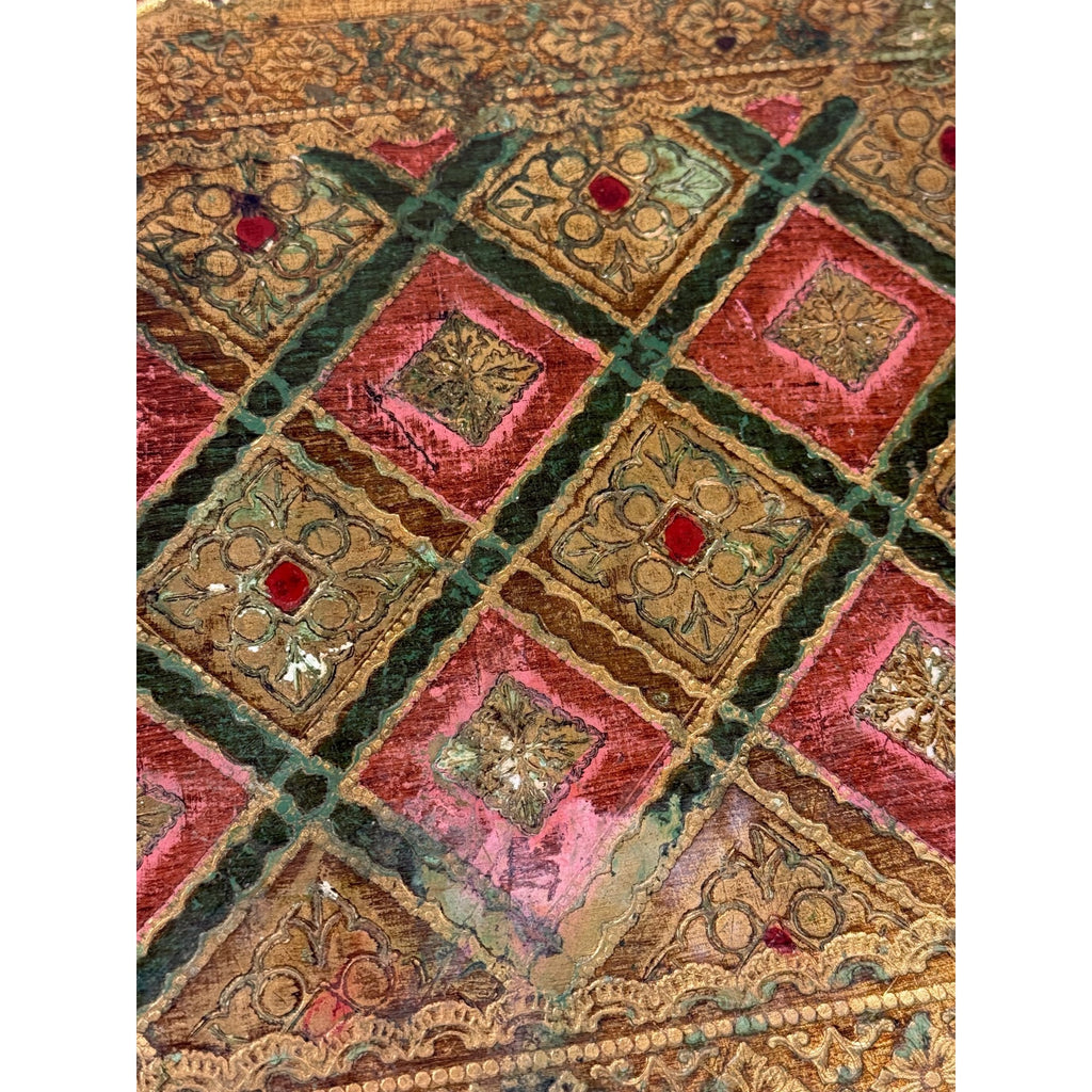 Italian Florentine Tray: Gilt Wooden Serving Platter Burgandy Pink Green & Gold Floral Italy Traditional Platter Handled Patina Classic