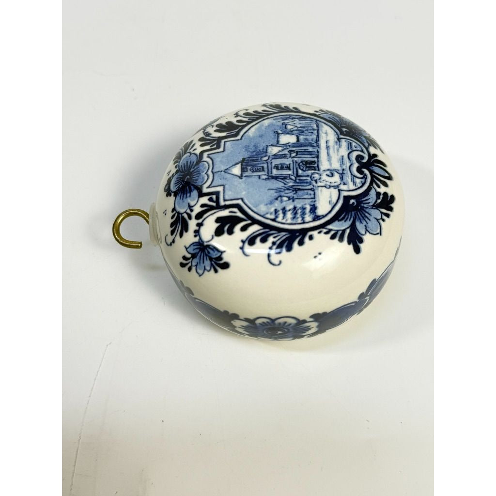 Christmas Ornaments Set 3 Vintage Delft Blue FG Handwork Handpainted Dutch Scenes Round Ball Holland Church Boat Horses Made in Holland