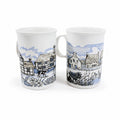 Stoneware Pottery Mugs Dunoon Ceramics Rural Village Cottages Cows Ducks Horse Farm– Hand Painted Blue and Brown Tones - Made in Scotland