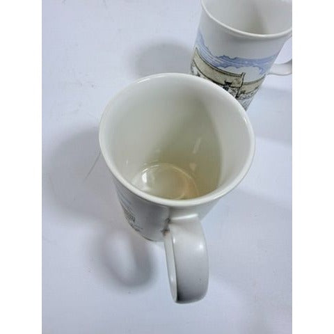 Stoneware Pottery Mugs Dunoon Ceramics Rural Village Cottages Cows Ducks Horse Farm– Hand Painted Blue and Brown Tones - Made in Scotland