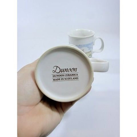 Stoneware Pottery Mugs Dunoon Ceramics Rural Village Cottages Cows Ducks Horse Farm– Hand Painted Blue and Brown Tones - Made in Scotland