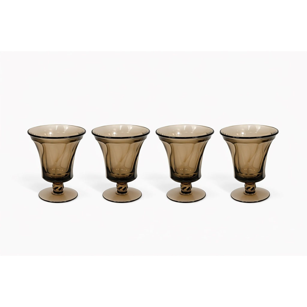 Footed Ice Tea Glassware Fostoria Jamestown Brown Amber Drinking Glass Set 4 Replacement Barware Drinkware Mid Century Retro Vintage Hostess