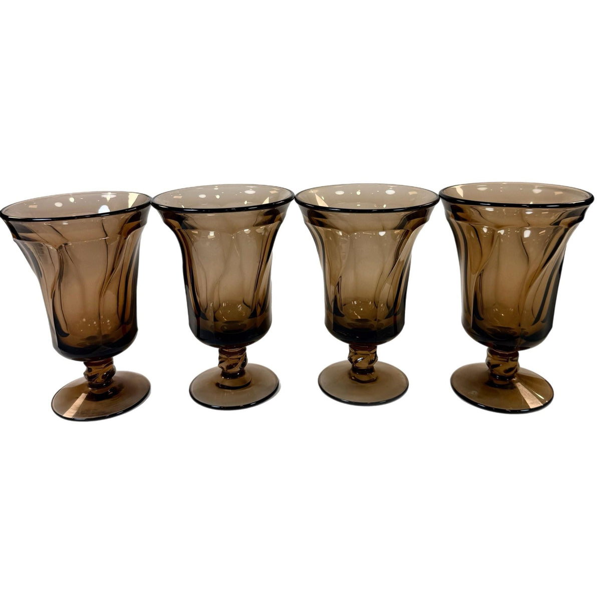 Footed Ice Tea Glassware Fostoria Jamestown Brown Amber Drinking Glass Set 4 Replacement Barware Drinkware Mid Century Retro Vintage Hostess