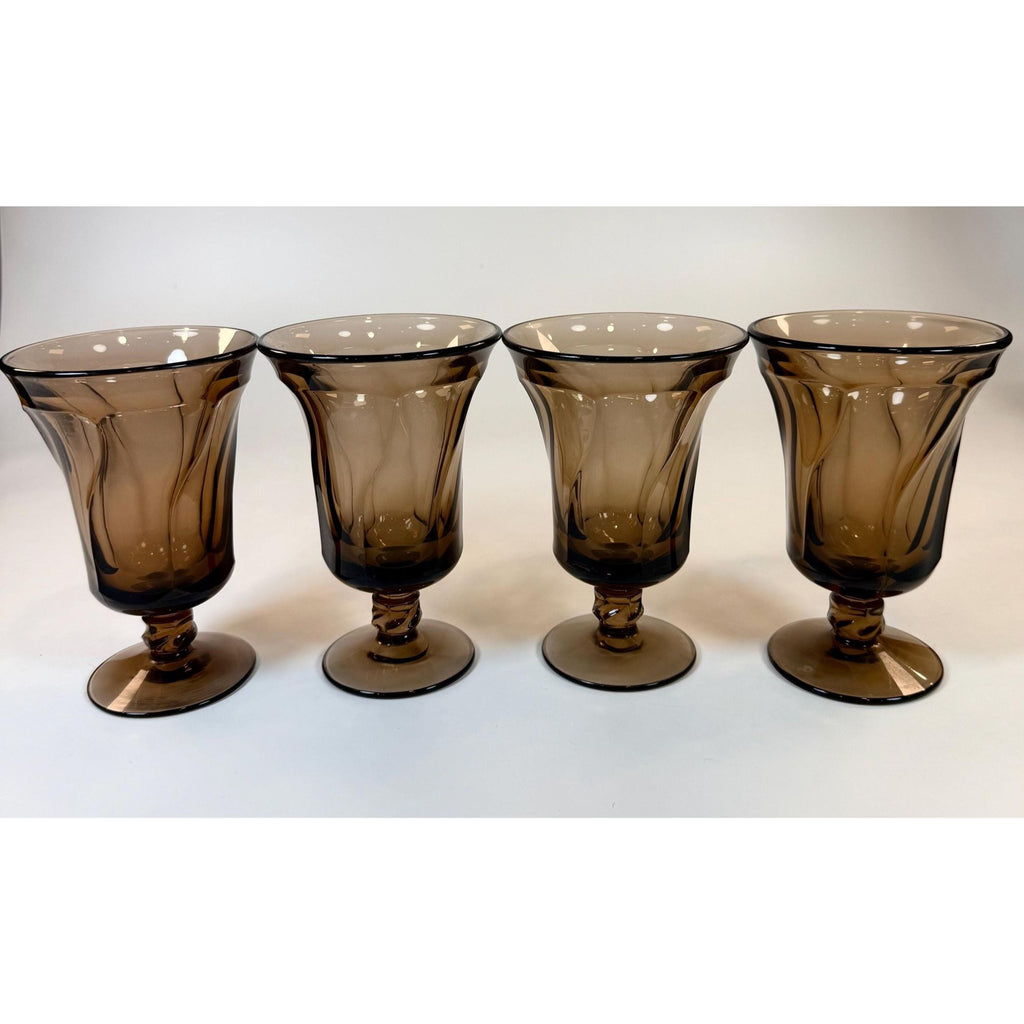 Footed Ice Tea Glassware Fostoria Jamestown Brown Amber Drinking Glass Set 4 Replacement Barware Drinkware Mid Century Retro Vintage Hostess