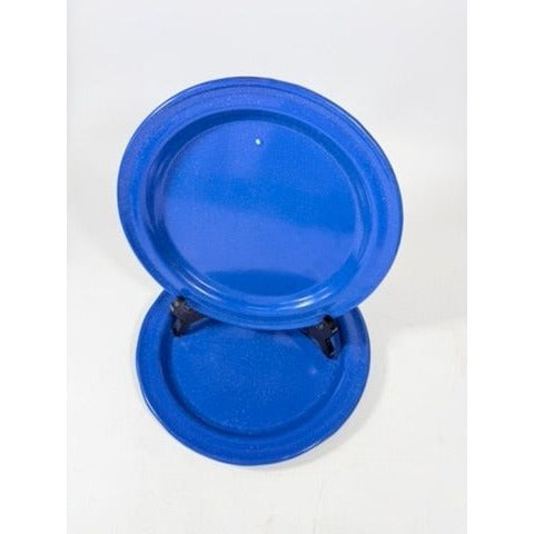 Enamel Plates Set 2 Blue Spatter Graniteware Camping Replacement Vintage Farmhouse Primitive